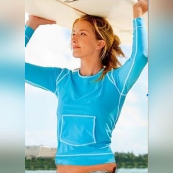 Athleta Pareo Rash Guard Chartreuse Swim Top Size M - Picture 2 of 6